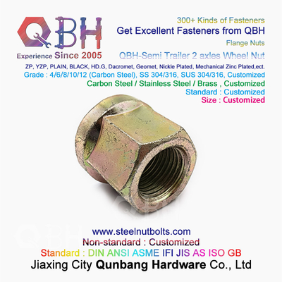 QBH Yzp Yellow Zinc Plated Plating Semi Trailer 2 Axles Serrated Flange Wheel Nut