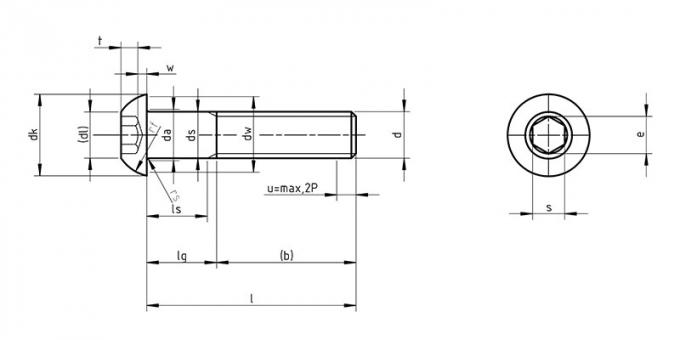 A cabeça do botão do soquete do hexágono do ISO 7380 parafusa a classe de aço 10,9 preta 0