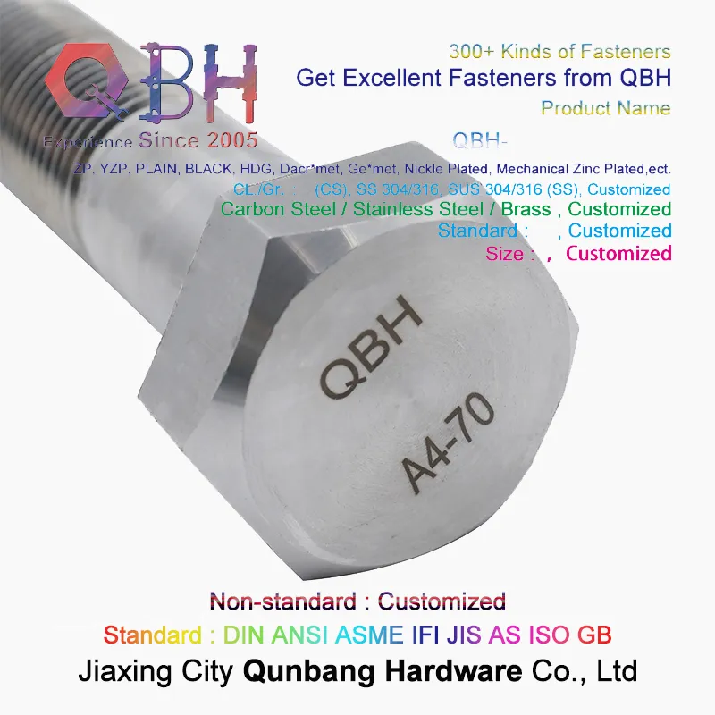 Qbh de aço inoxidável encanta o parafuso DIN933 A4 - um revestimento de 70 planícies 0